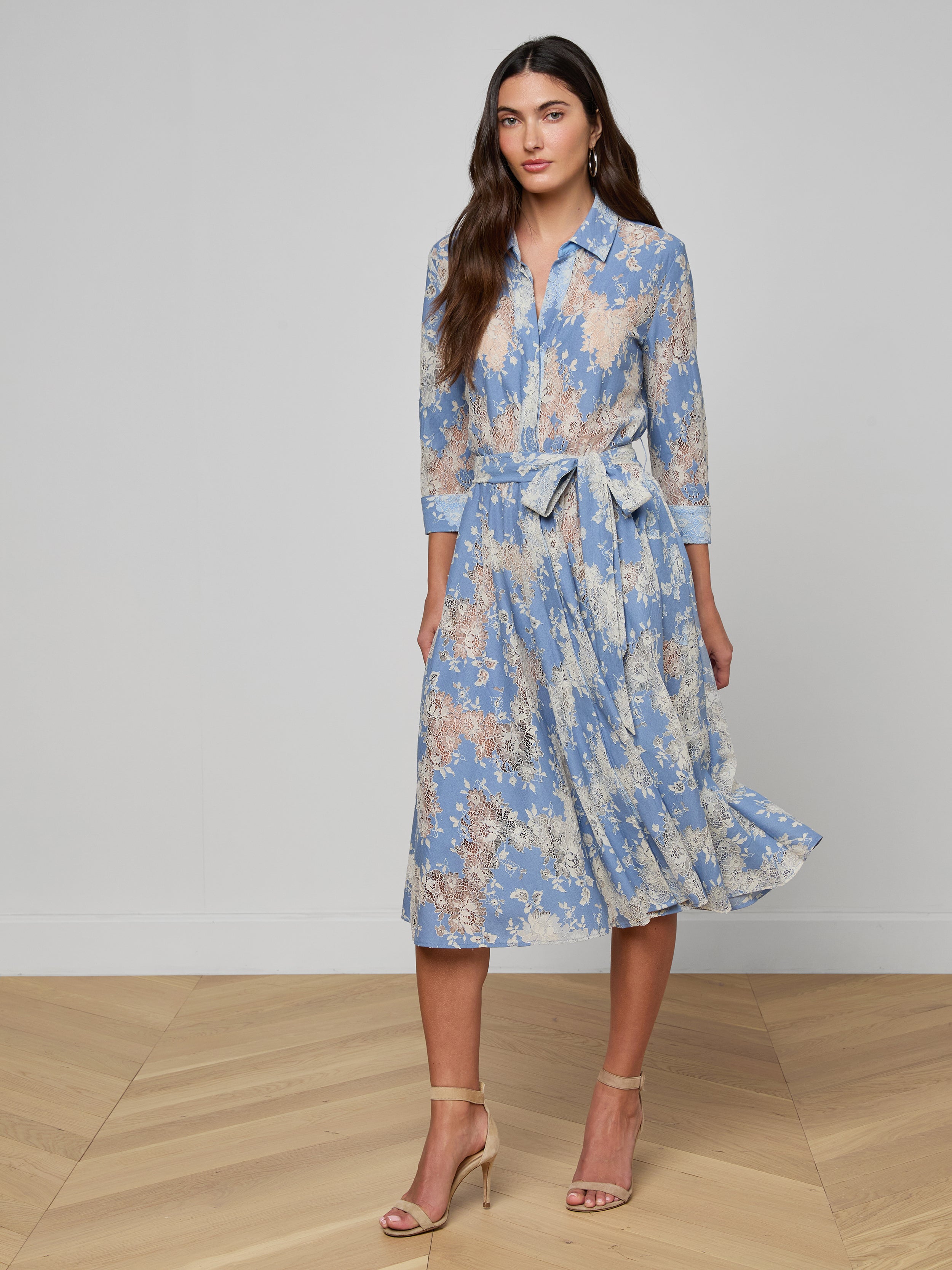 Ralphie Lace Midi Dress In Allure Blue/ivory
