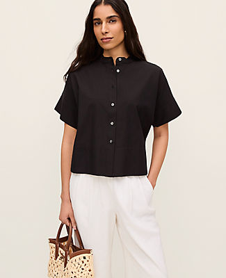 Ann Taylor Petite Stand Collar Poplin Blouse
