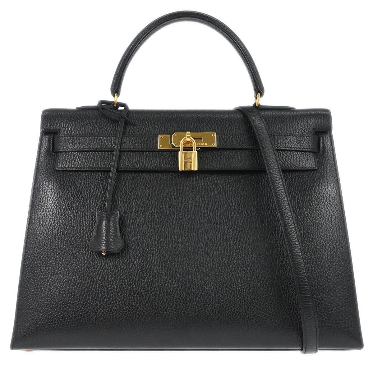 Hermes Kelly Handbag Black Ardennes With Gold Hardware Black Leather Handbag Pre-Owned
