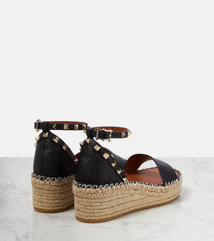 Rockstud leather espadrille wedges