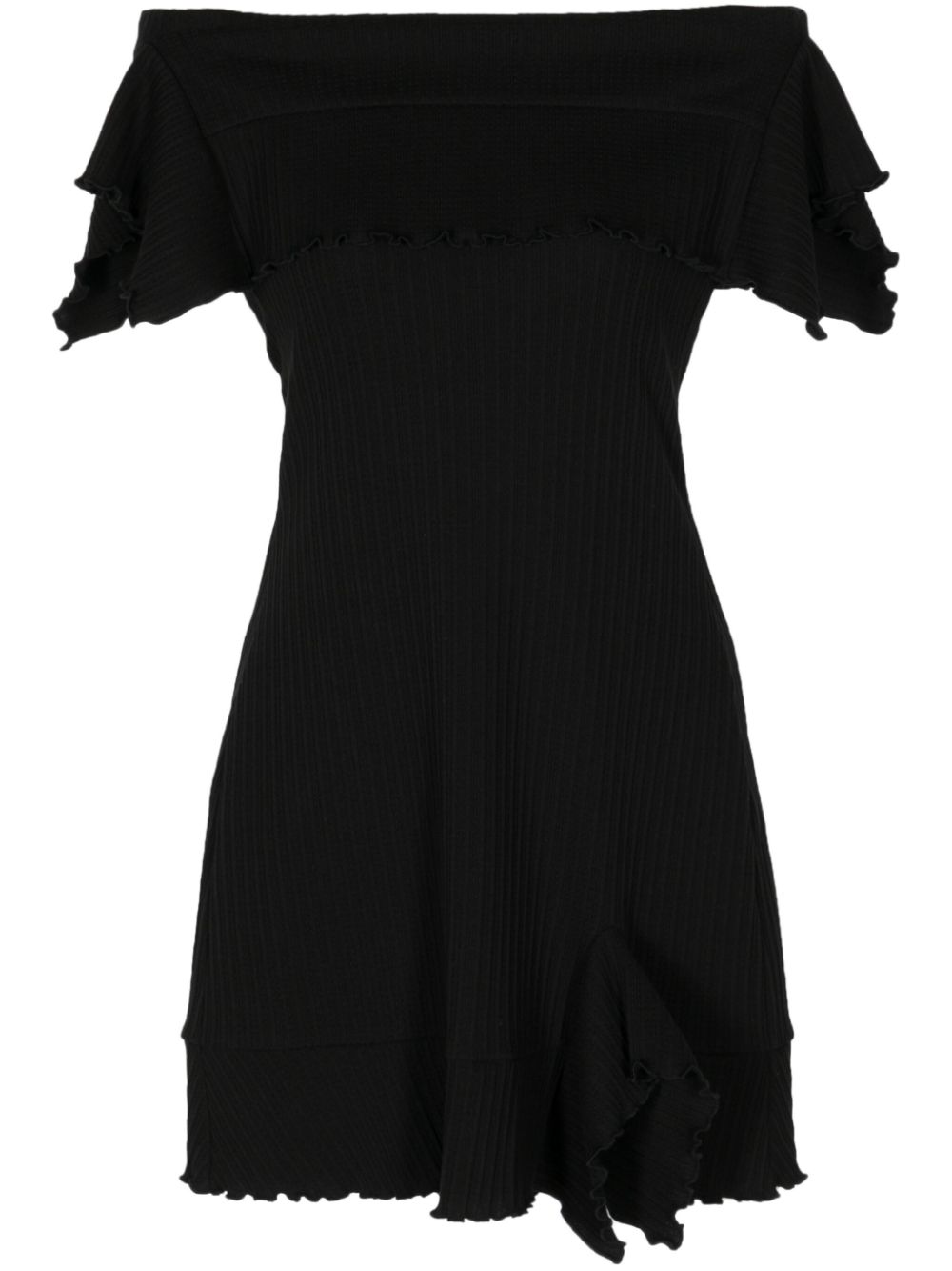Off-shoulder ruffle-trim mini dress - Black