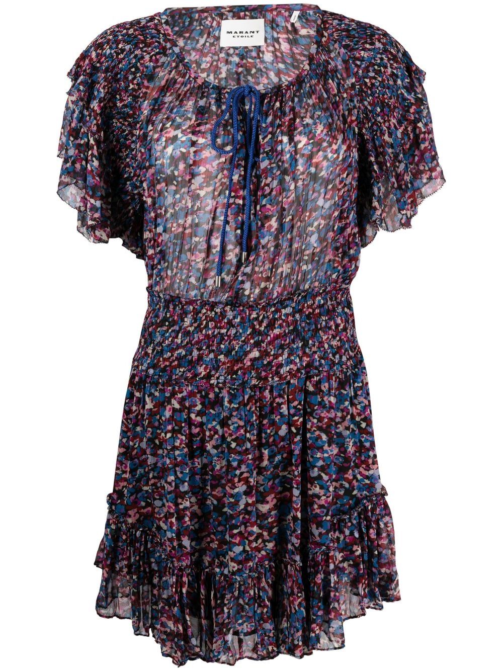 Abstract-print shirred-detail dress