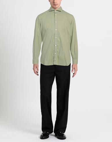 Man Shirt Sage green Size 16 Cotton, Elastane