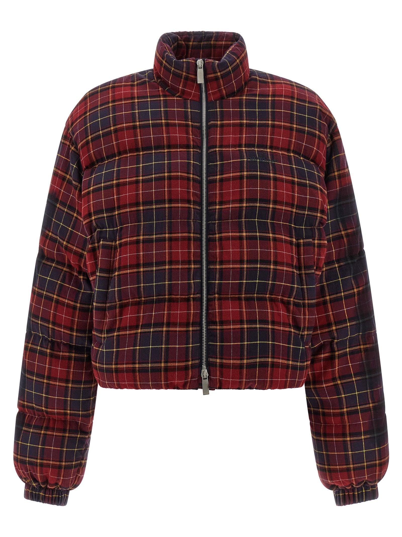 Plaid Cotton Quilted Down Jacket — Red