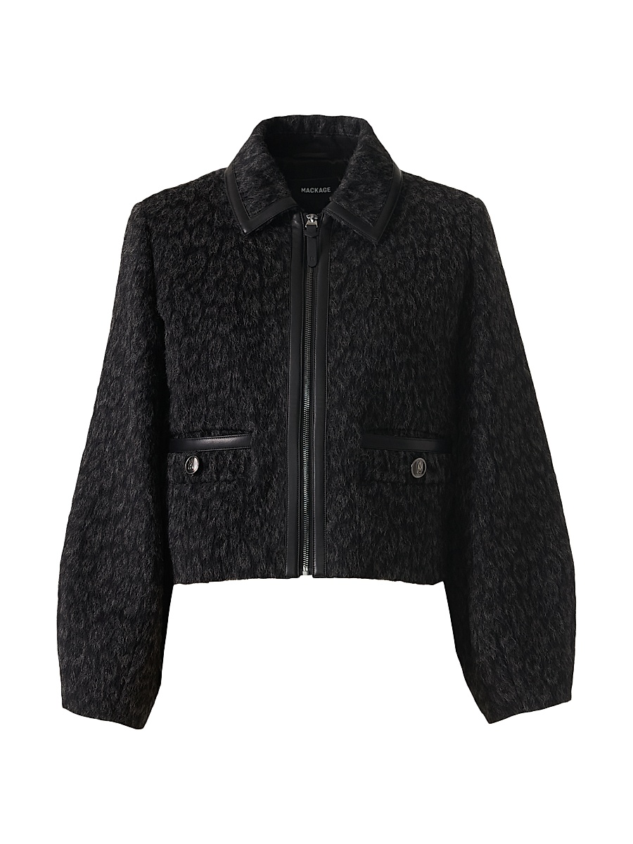 Women's Lorah Leopard-Print Jacquard Wool-Blend Crop Jacket - Black Multi