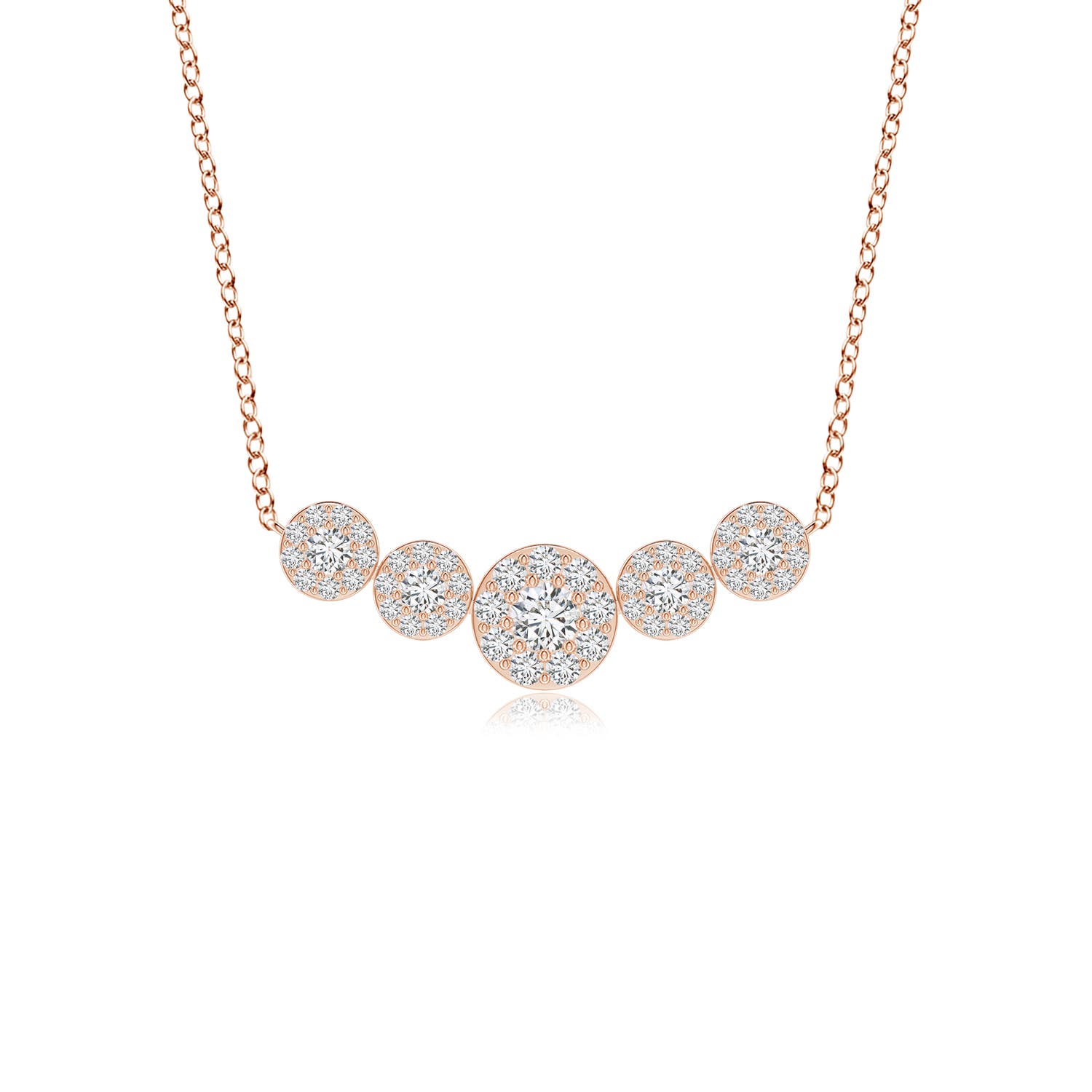 Angara 1.01 Carats Graduated Five Stone Diamond Halo Necklace in 14K Rose Gold