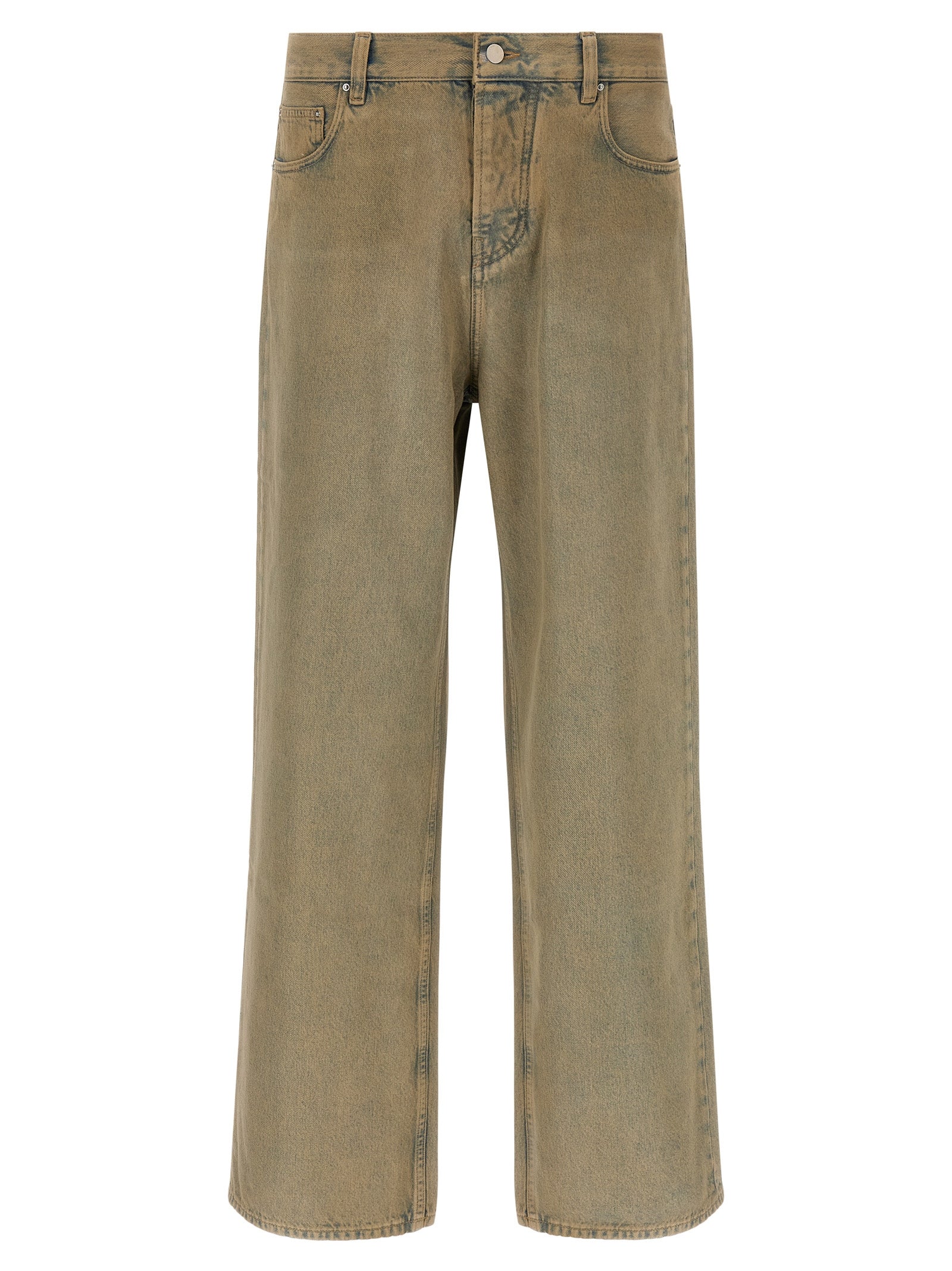 Overdyed Cotton Straight-Leg Jeans — Beige
