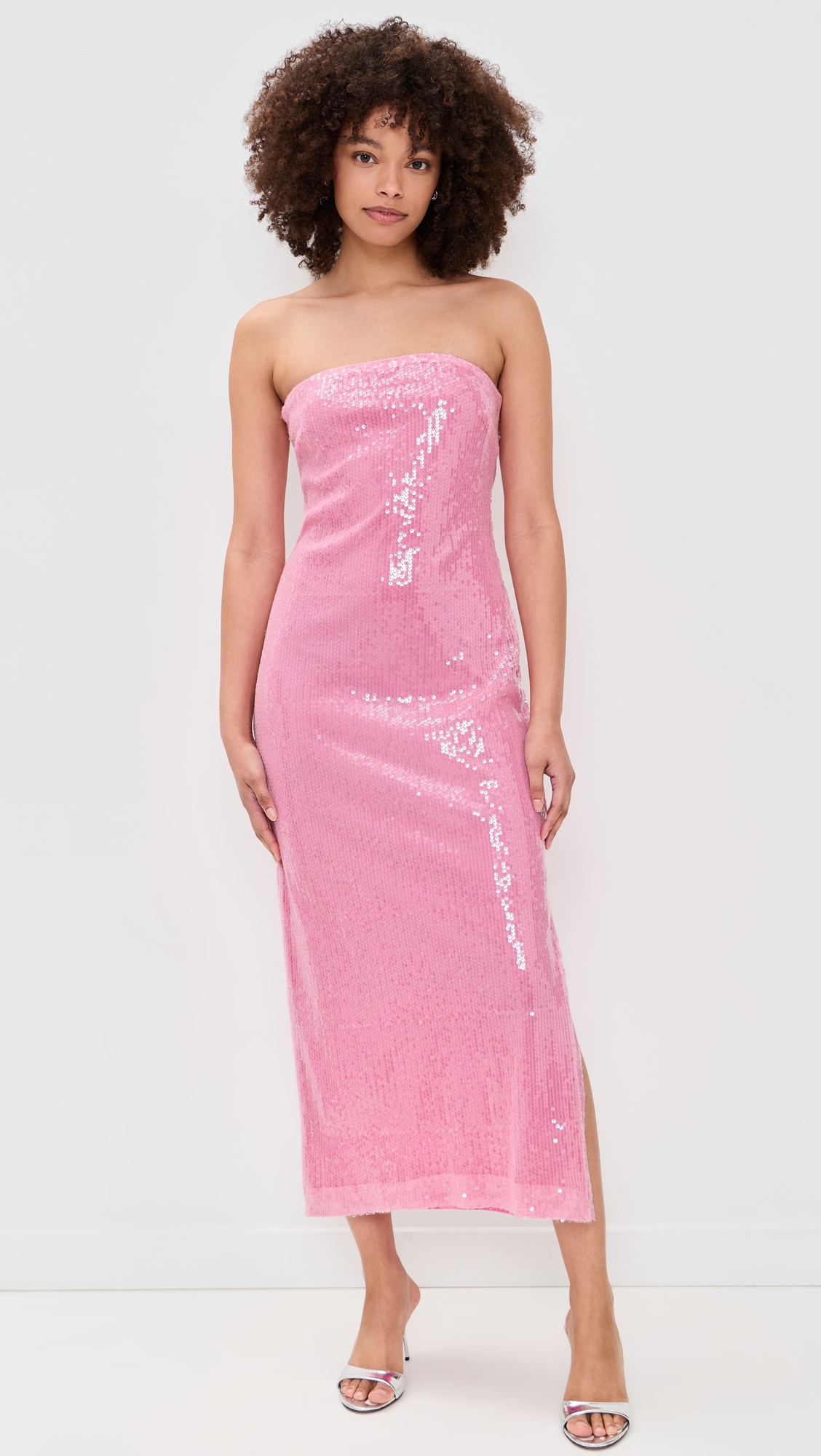 Strapless Sequins Maxi Dress Pink