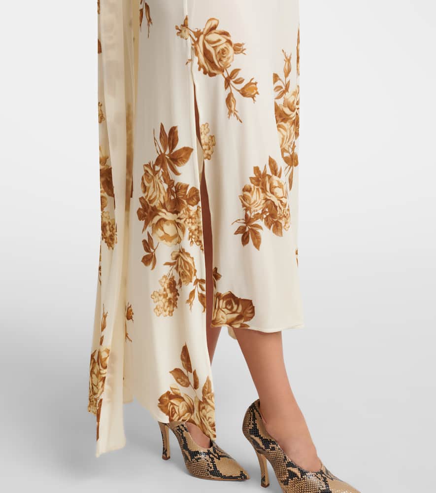 Floral scarf-detail midi dress