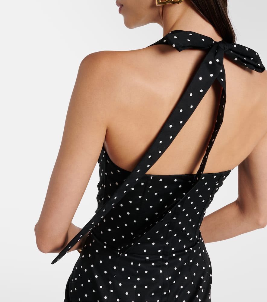 Polka-dot cotton-blend drill corset dress