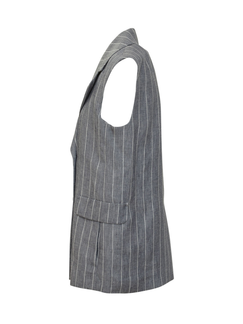Grey Stripes Notched Lapel Blazer