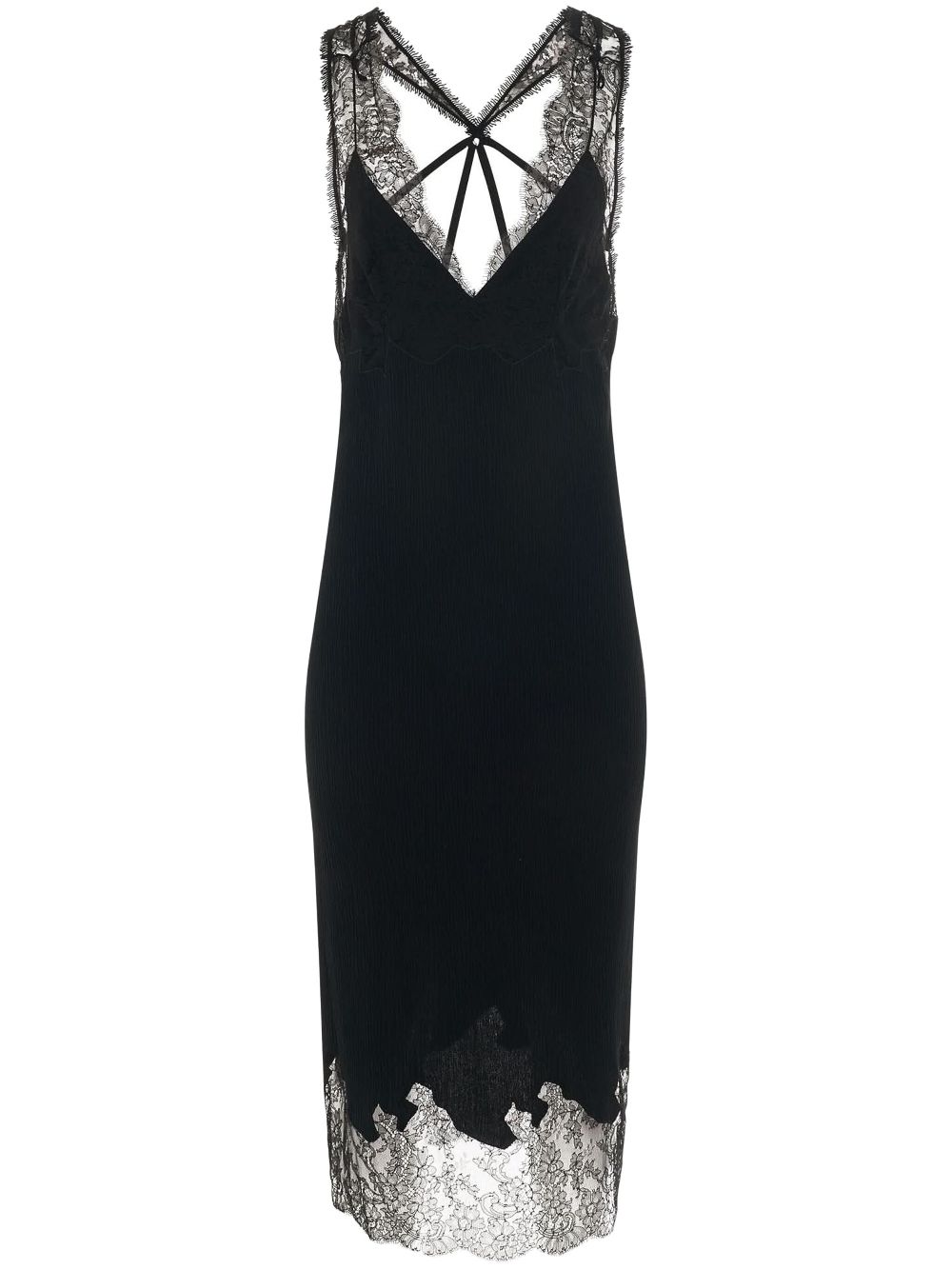 Lace-panel midi dress - Black
