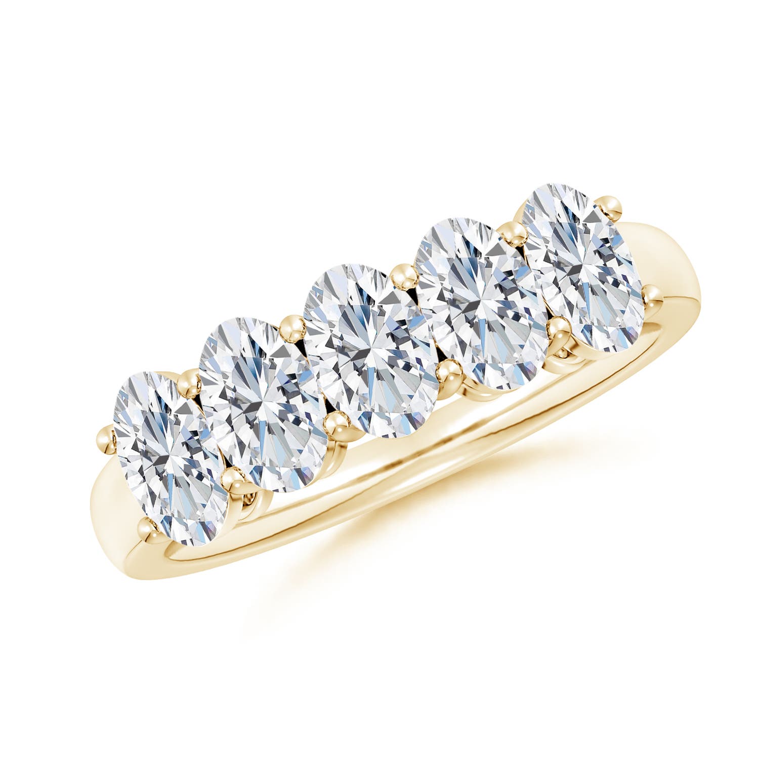Angara 2.15 CTW Lab-Grown Prong-Set Oval Diamond Five Stone Wedding Ring in 14K Yellow Gold