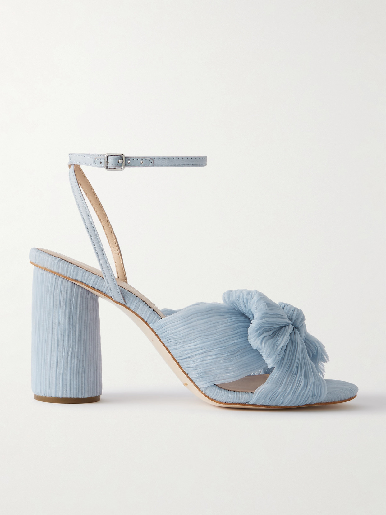 Camellia Bow-embellished Plissé-organza Sandals - Blue
