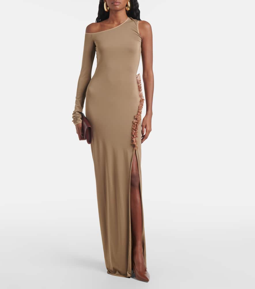 Asymmetric ruffled maxi dress