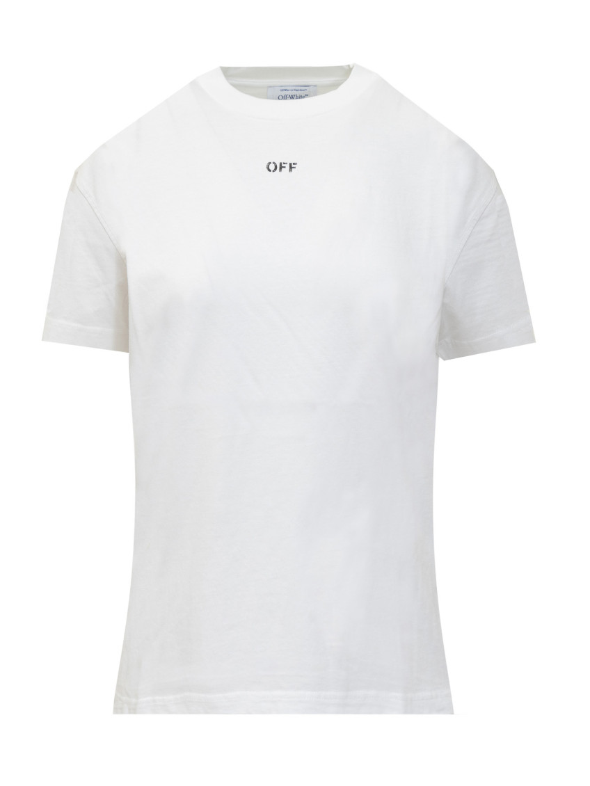 Diag-stripe cotton T-shirt
