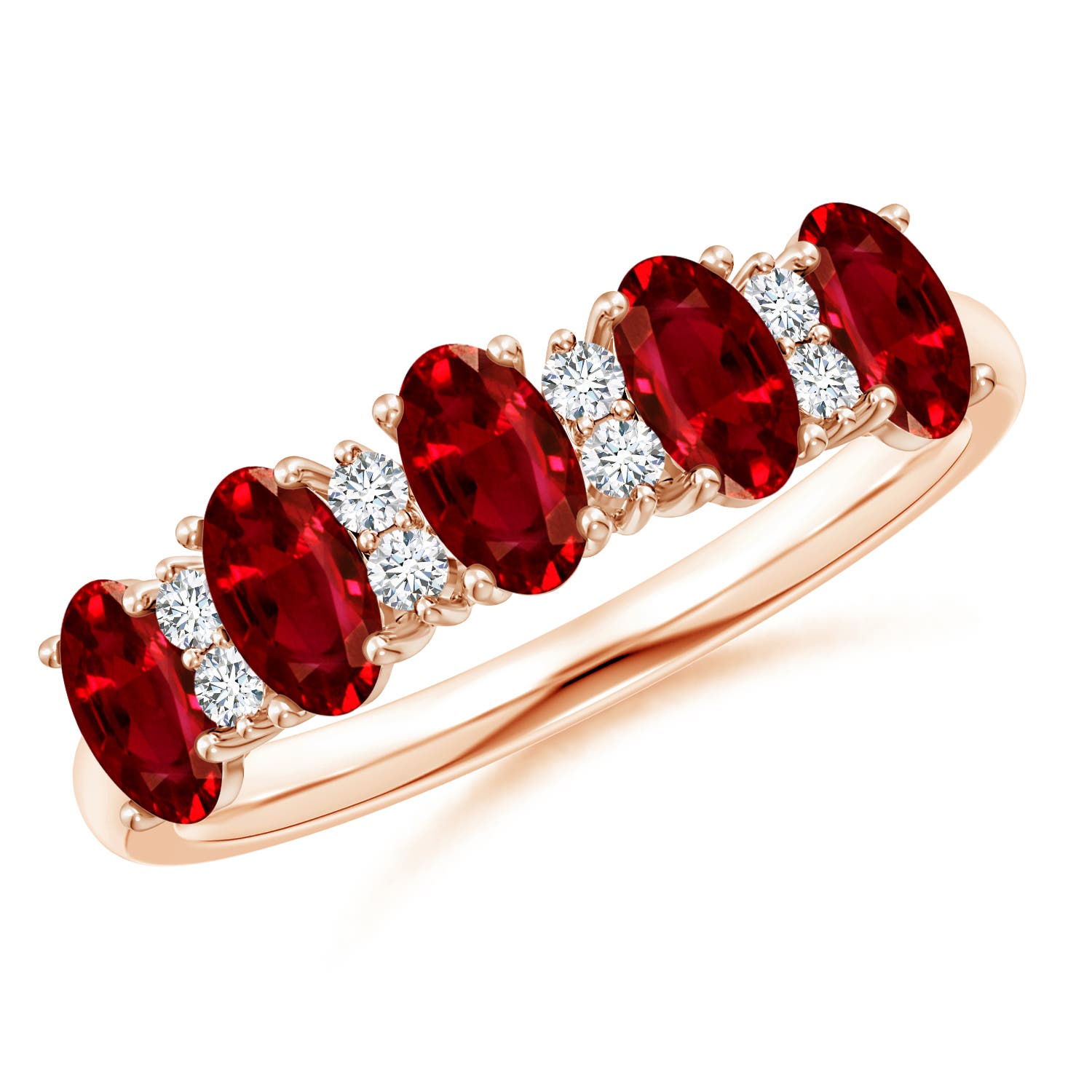 Angara 1.25 Carats Five Stone Ruby and Diamond Wedding Ring in 14K Rose Gold