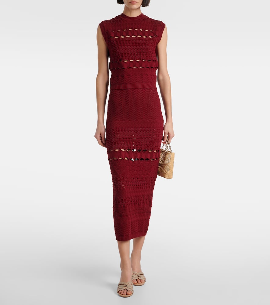 Cut-out knitted midi skirt