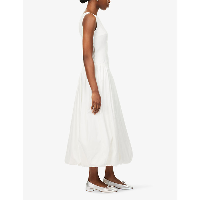 Womens White Elvira Boat-neck Stretch-organic Cotton Midi Dress