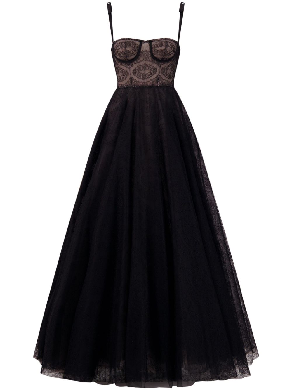 Flared Chantilly-lace gown - Black