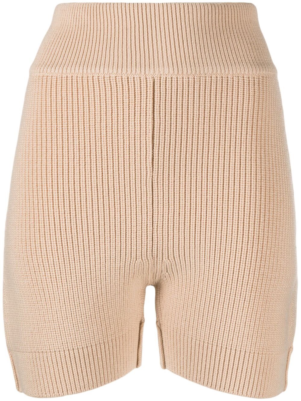 Ribbed-knit high-waisted shorts - Neutrals