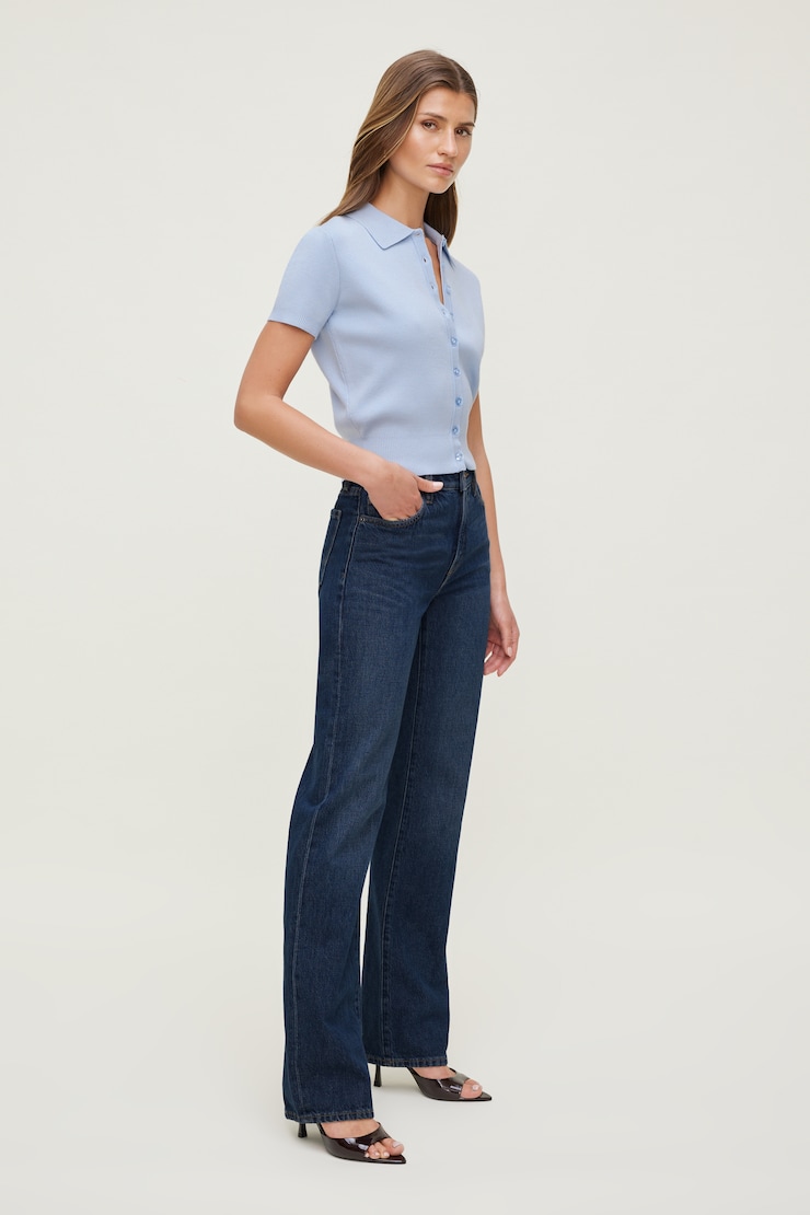 Cara Rigid High Rise Straight Leg Jeans - Blue - Women Clothing