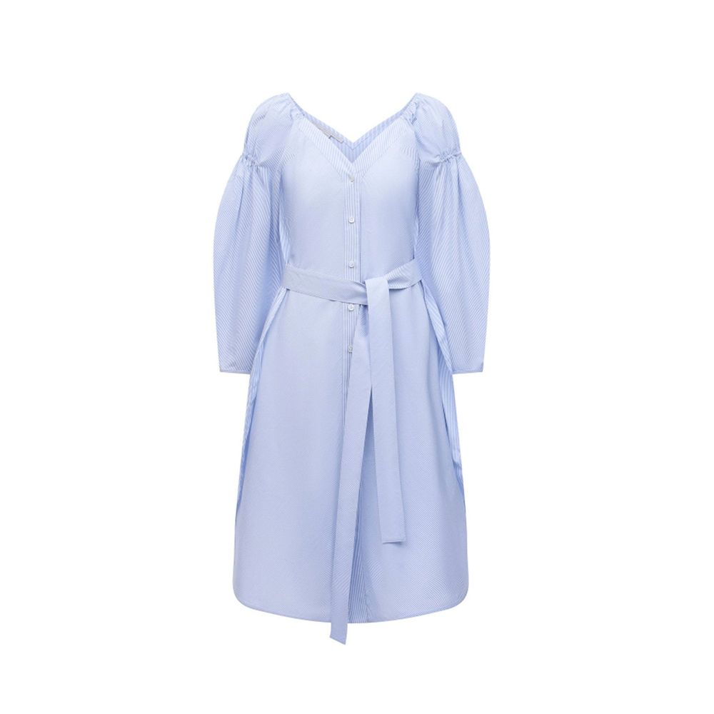 Cotton V-Neck Dress — Blue