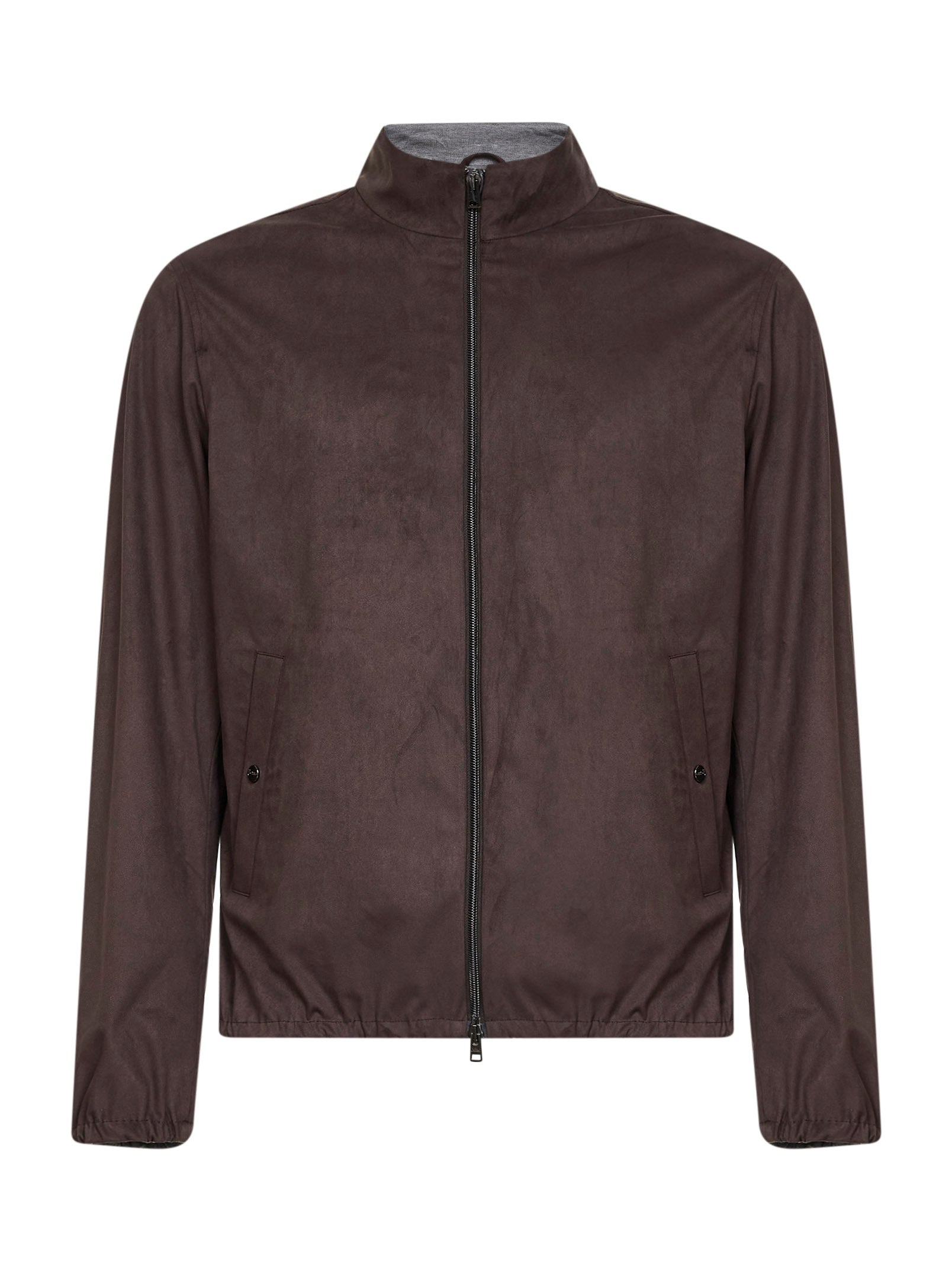 Suede-Effect Microfiber Jacket — Brown