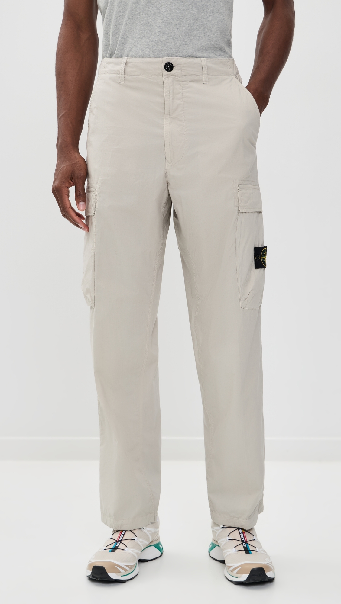 Lightweight Stretch Cotton Cargo Trousers Pearl Grey