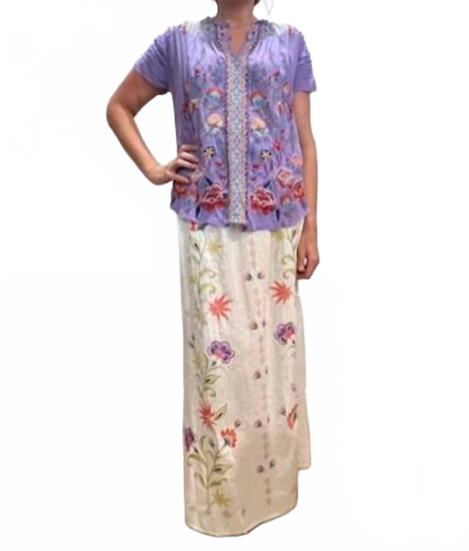 High Slit Linen Skirt Calista In Elordi Stripe