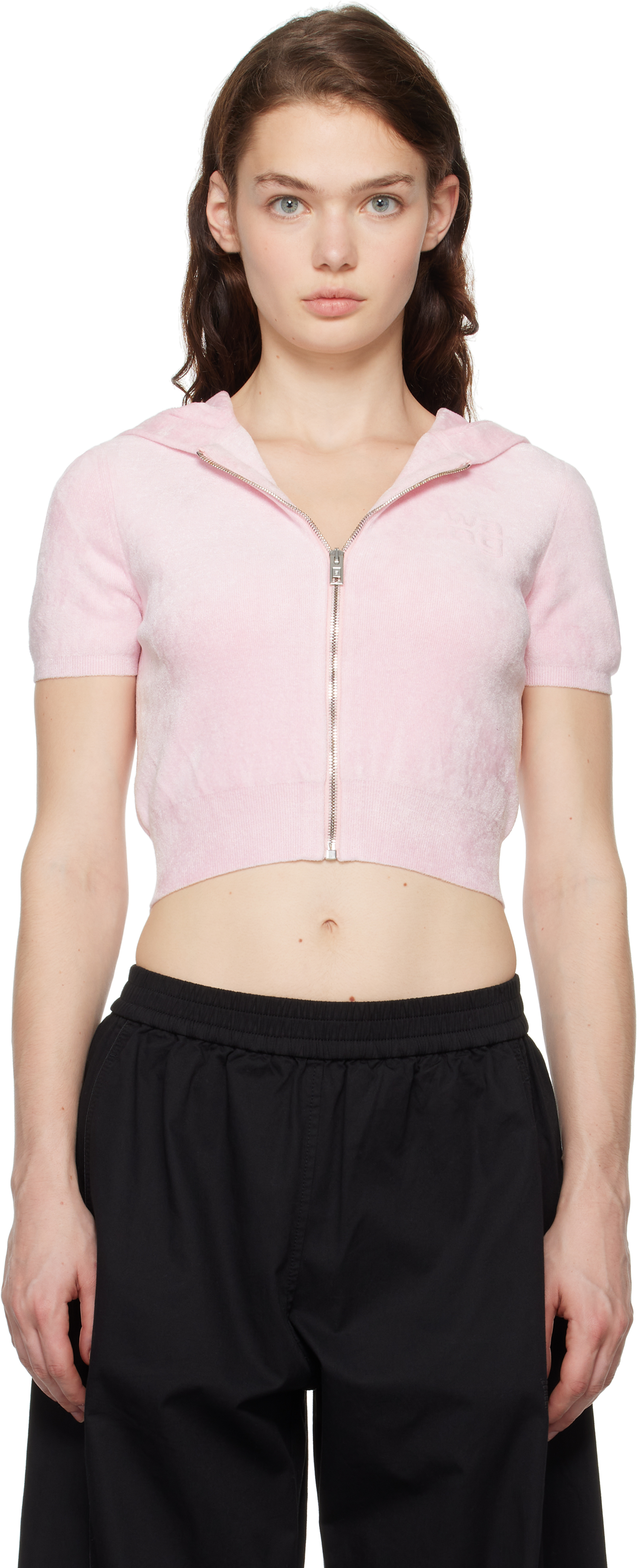 Alexanderwang. t Pink Cropped Zip-Up Hoodie