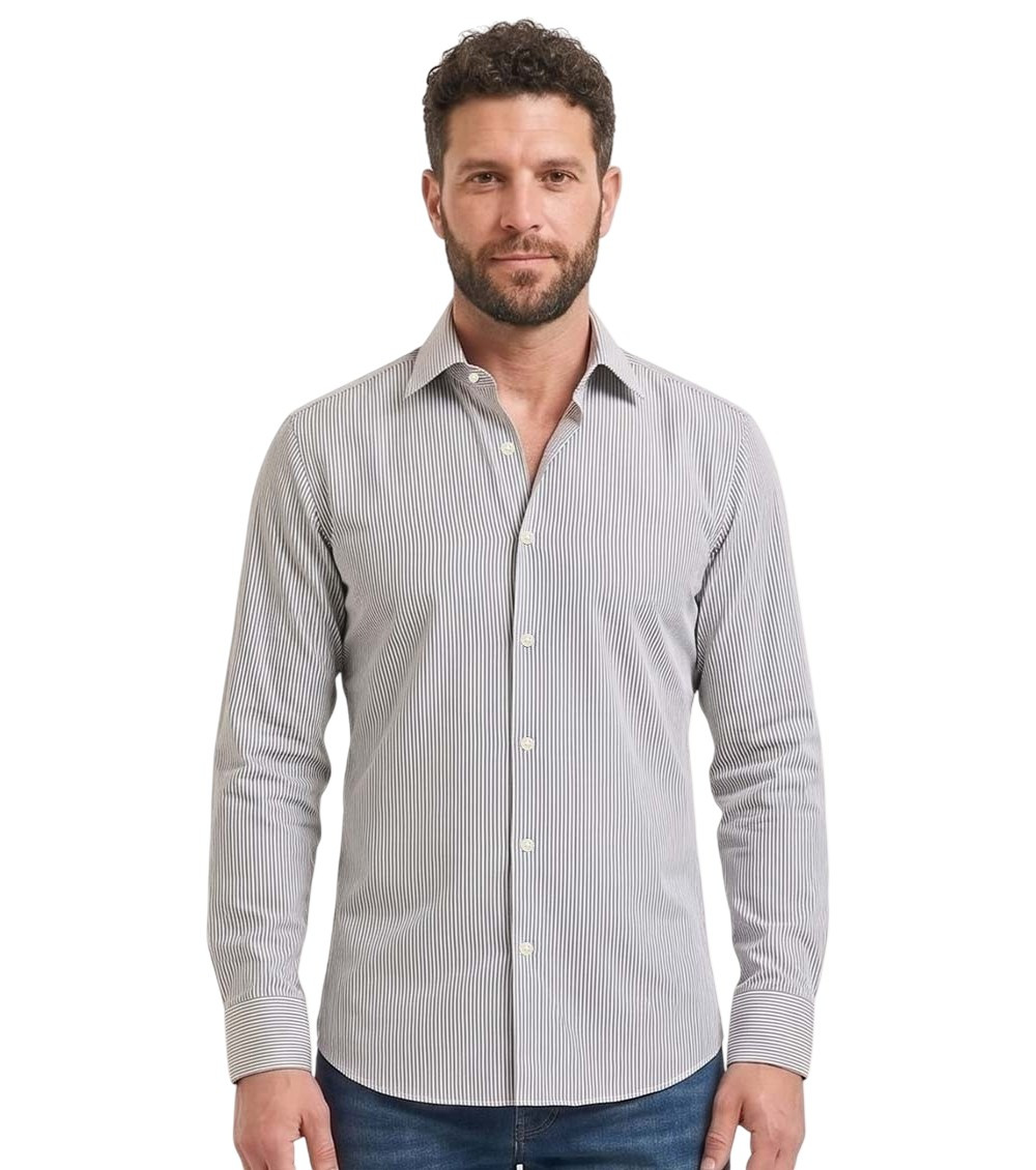 Grey Slim Stripes Shirts