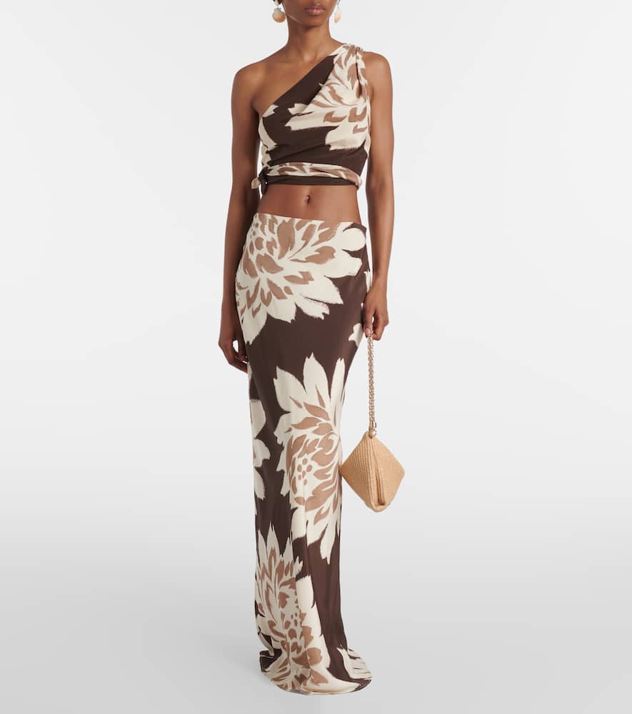 SIR Floral one-shoulder silk satin top