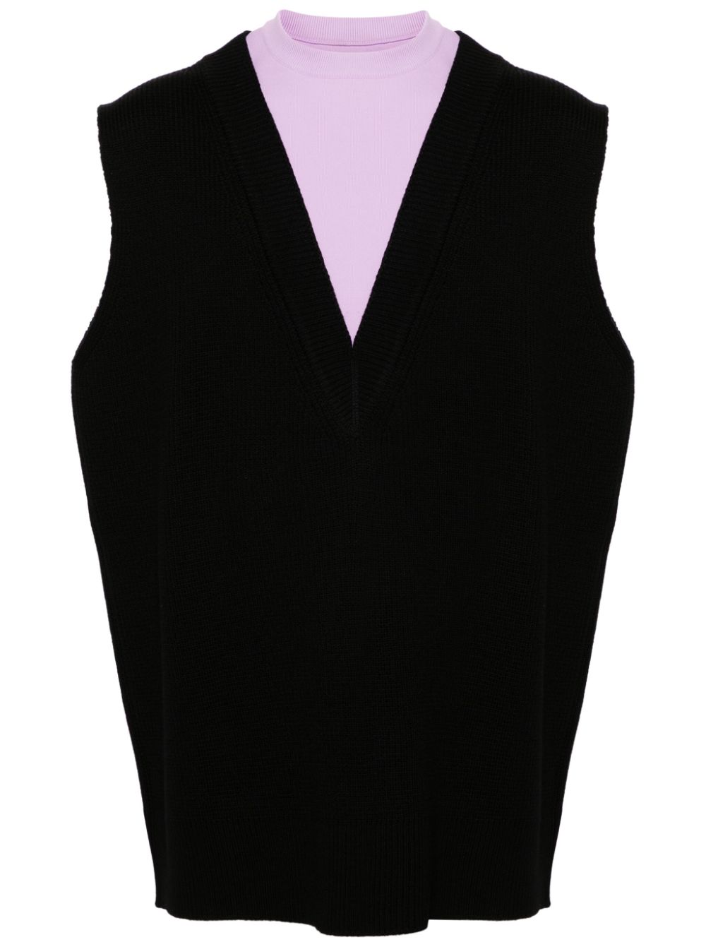Layered-design wool-blend vest - 066 GREY