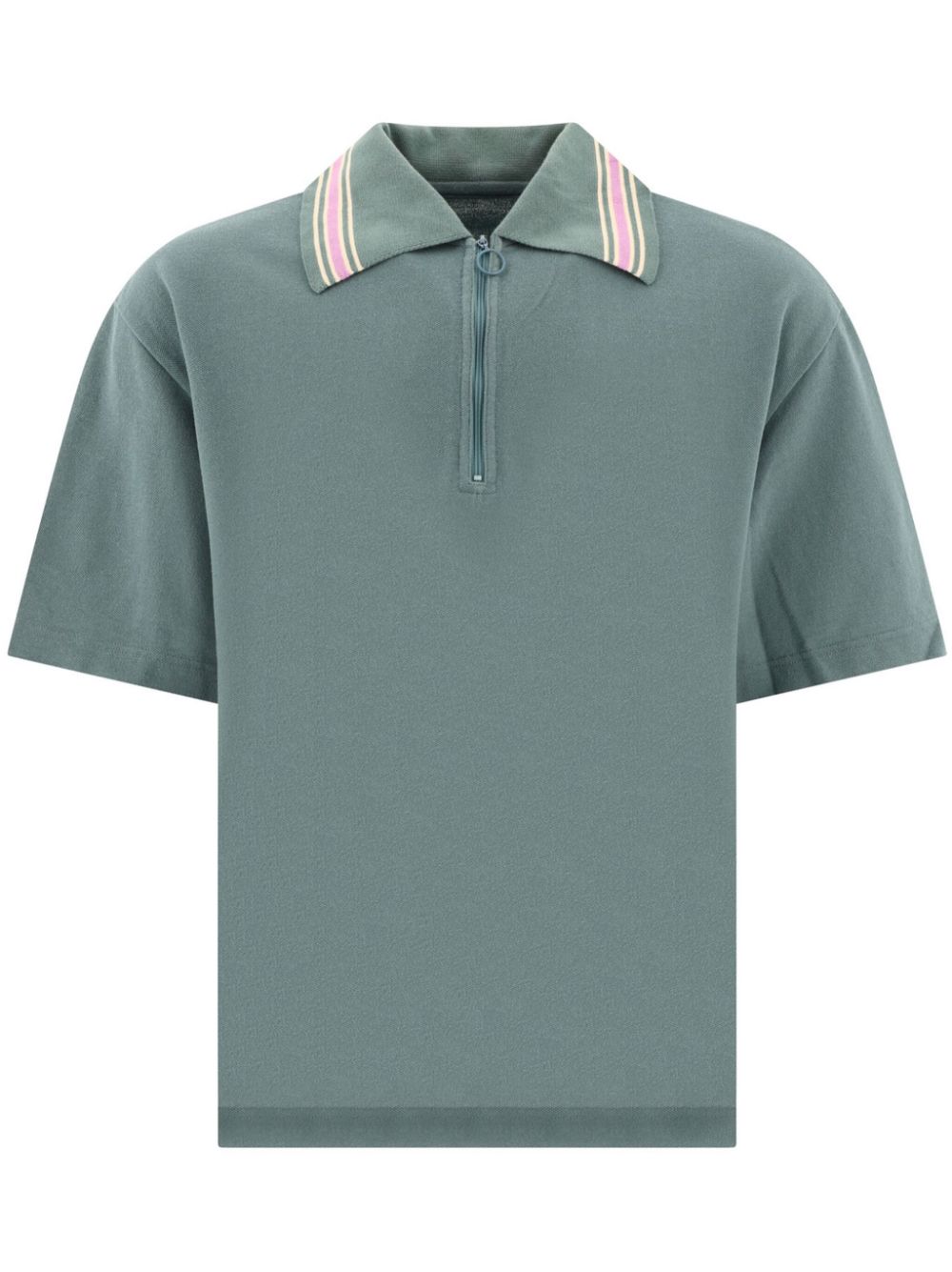 Striped collar half-zip polo shirt - Blue