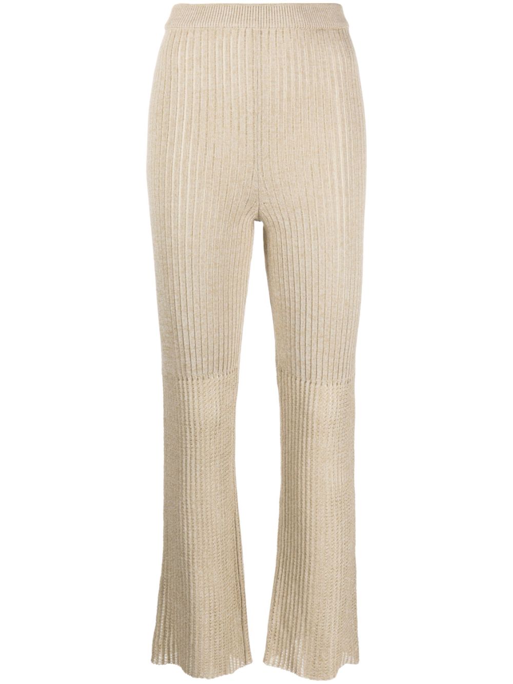 High-waisted ribbed-knit trousers - Neutrals