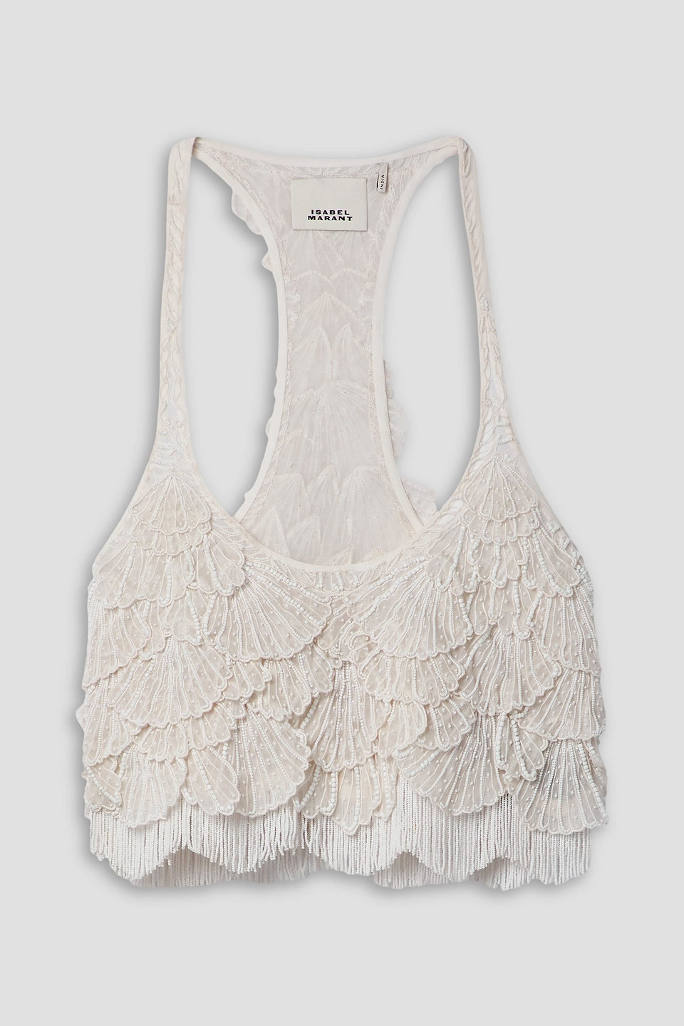 Venus cropped beaded appliquéd silk-muslin tank - White - 1