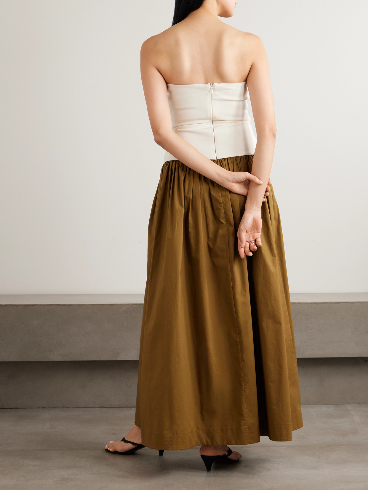Duo Strapless Stretch-knit And Cotton-poplin Maxi Dress - Cream