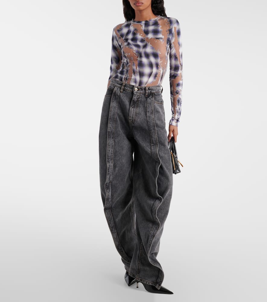 Checked sheer devoré top