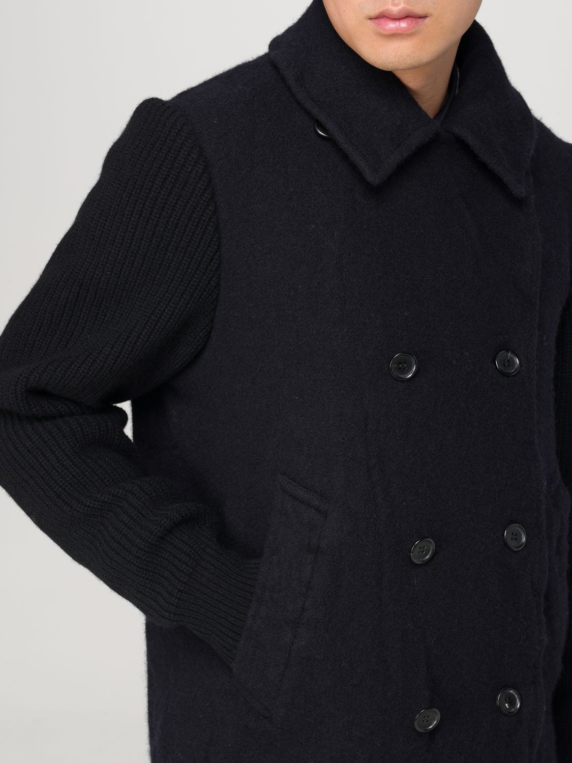 Ribbed-sleeve peacoat - Blue
