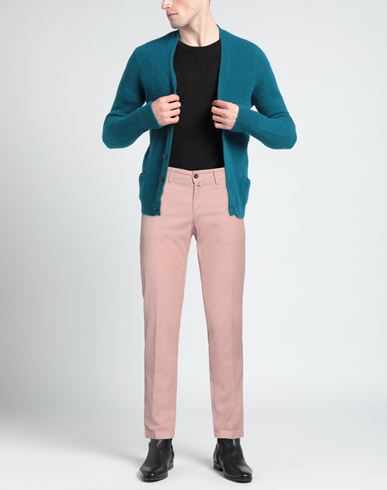 Man Pants Pink Size 38 Cotton, Linen, Elastane