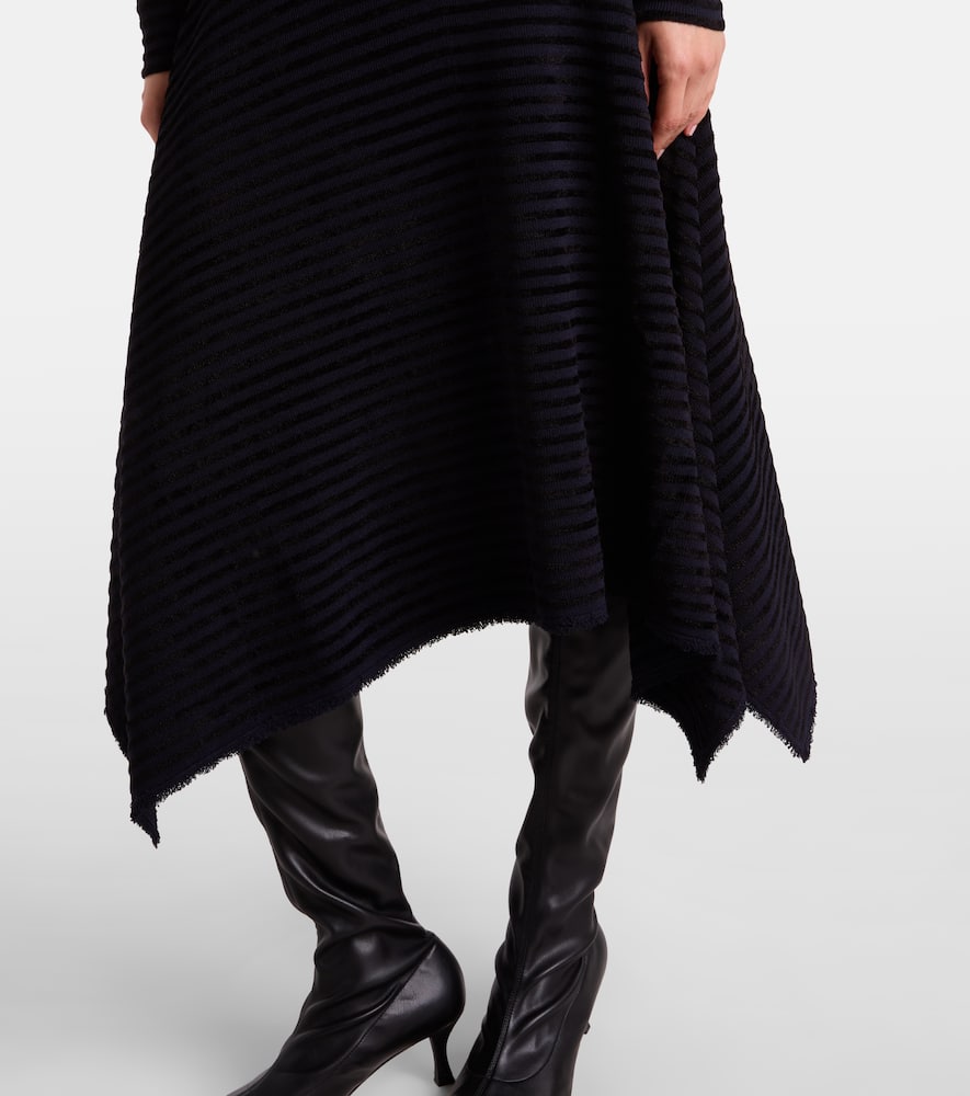 Striped knitted asymmetric midi dress
