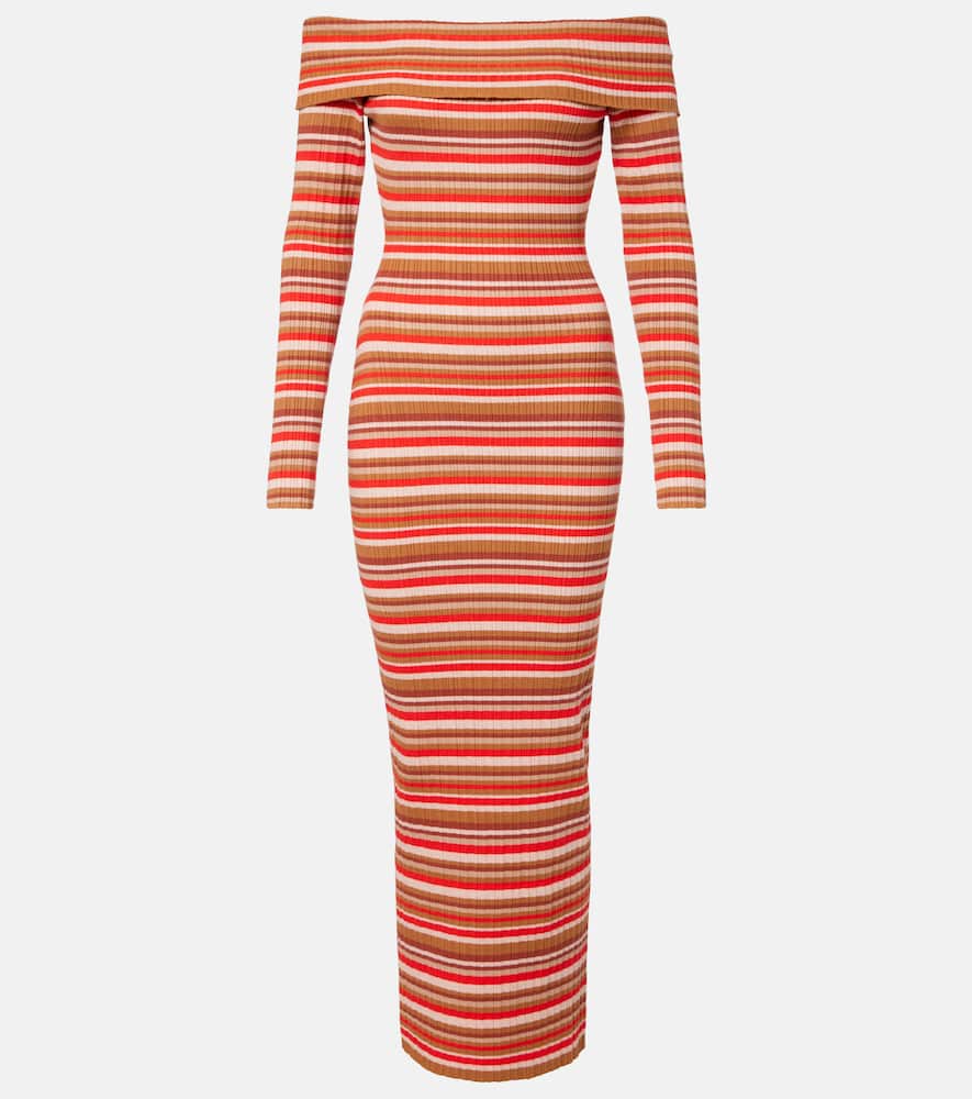 Bonnie ribbed-knit striped off-shoulder maxi dress