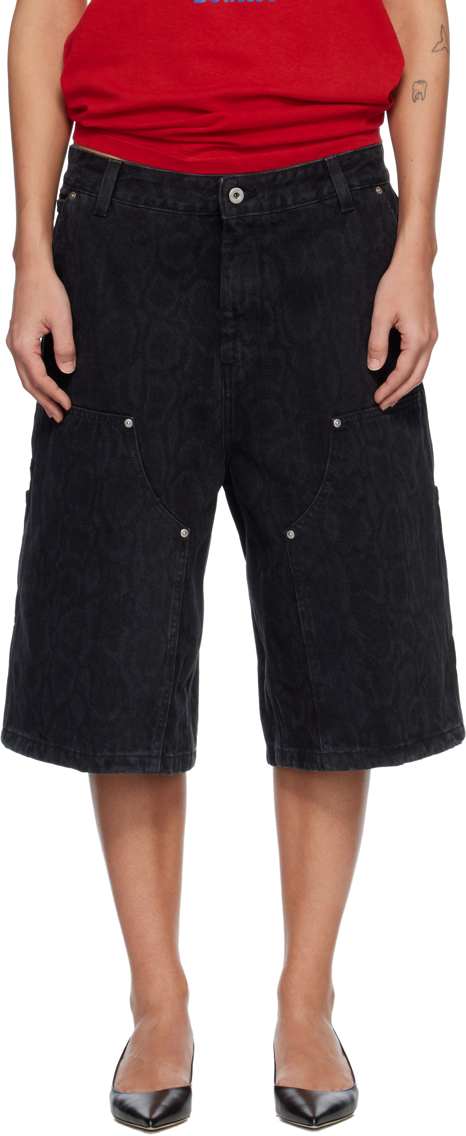 Black Snake Nixon Double Knee Denim Shorts