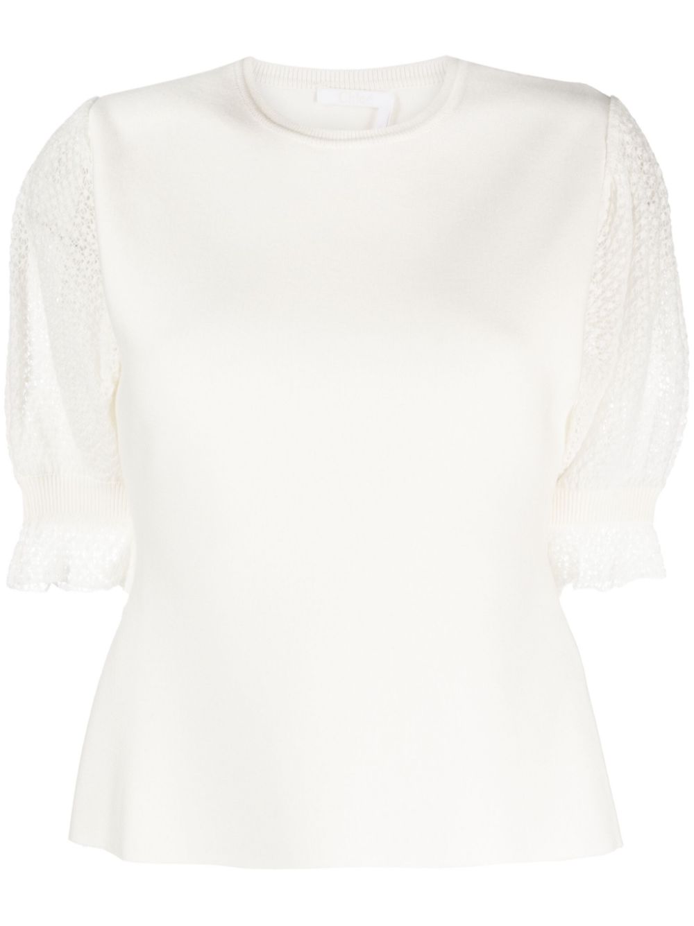 Wool-blend lace-sleeves top - Black
