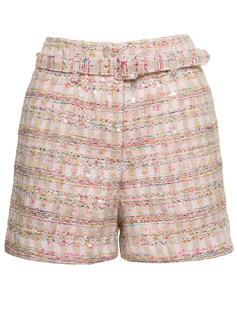Sequin-embellished bouclé shorts - Pink