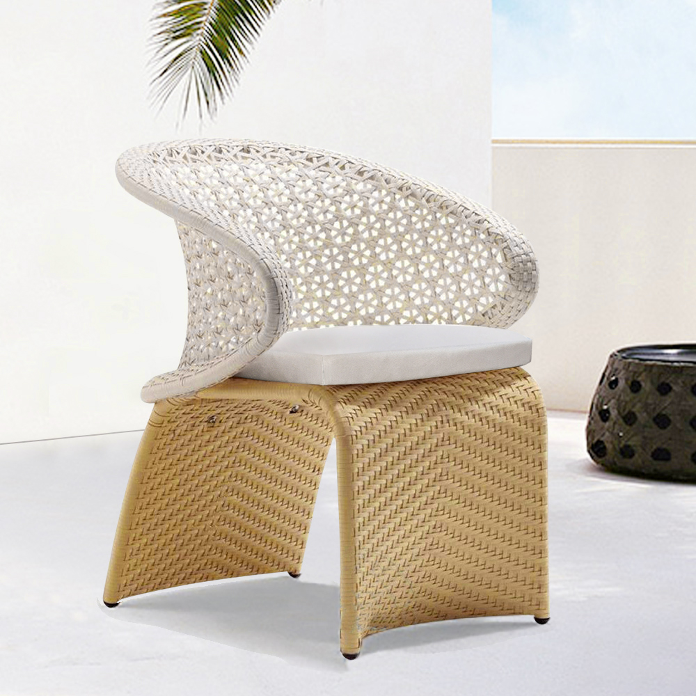 Conjunto sillas de jardín beige de ratán con cojines impermeables resistentes a la intemperie – sillas de comedor jardín Boho para terraza y balc