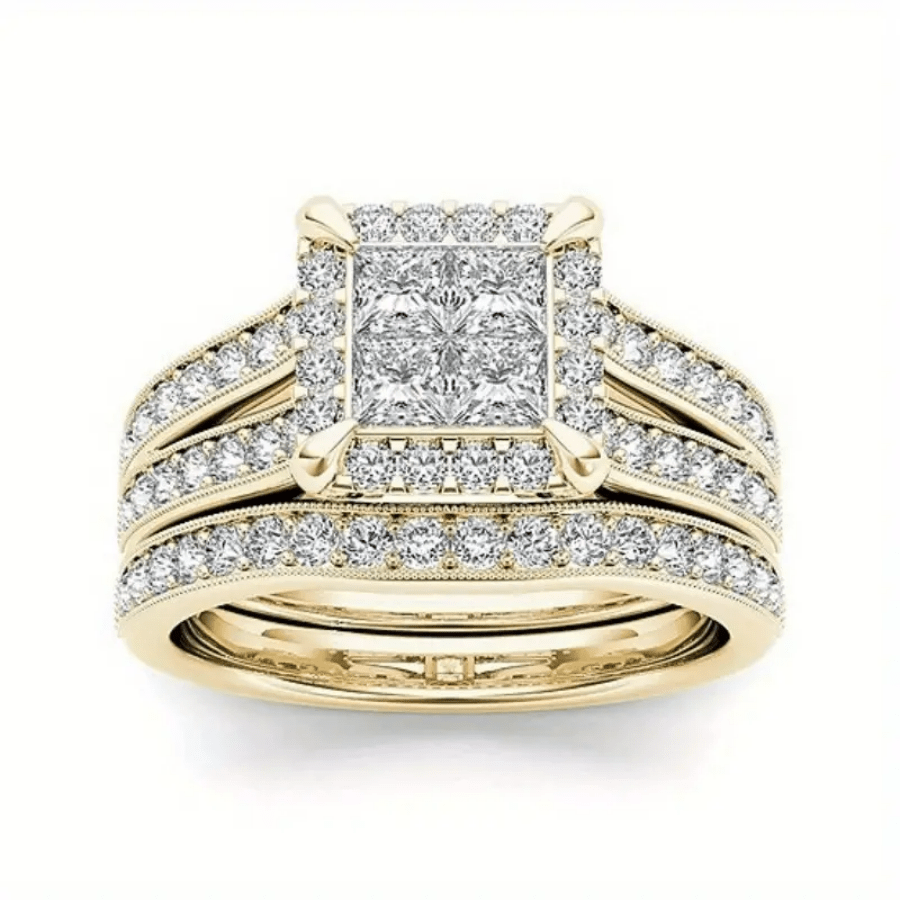 TEMU 2 Elegant Stacked Rings Set With Shiny Zirconia Engagement/ Wedding Rings With Mobile Phone Calls, Daily Clothing, , And Jewelry