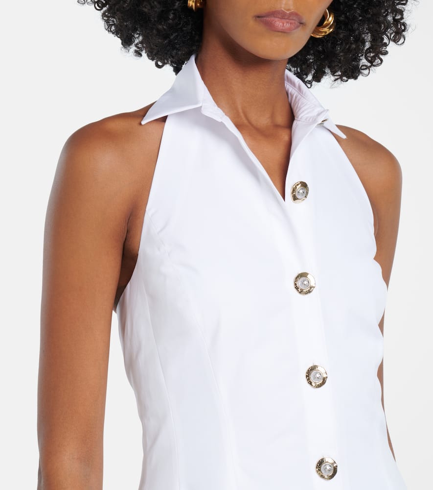 Open-back buttoned poplin shirt dress