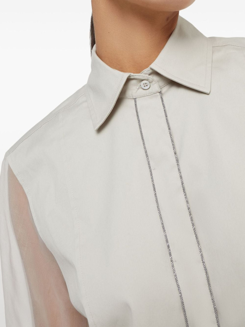 Monili-embellished layered shirt - Neutrals